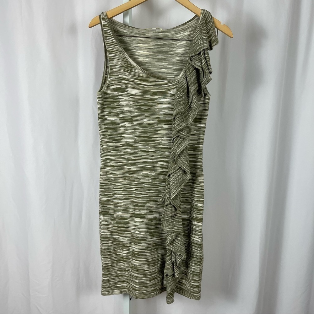 Gianni Bini Small Knit Ruffle Asymmetrical Heather Olive Green Dress Fall Winter